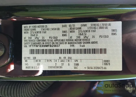 2021 Ford F-150 Xl z USA, uszkodzony, nr VIN 1FTFW1E89MFB25837